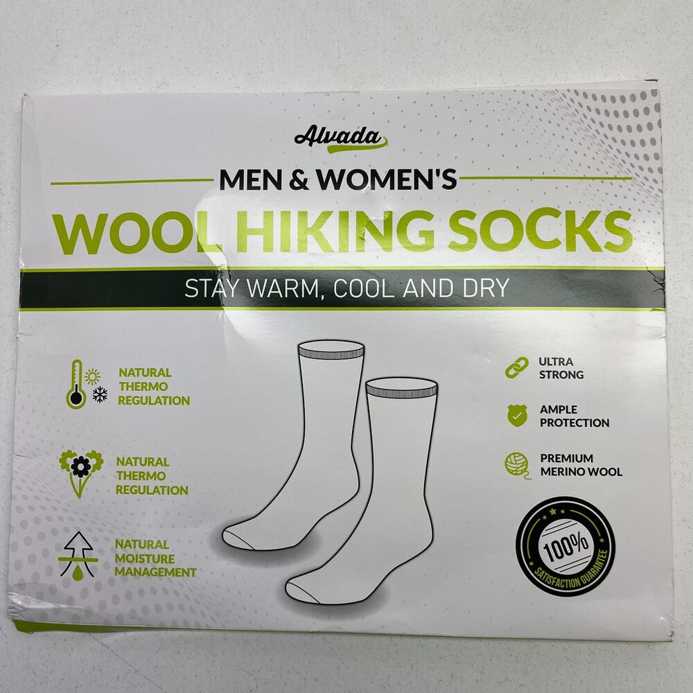 Alvada Men's Merino Wool Warm Thermal Hiking Crew Socks DH3 Grey L-XL NWT